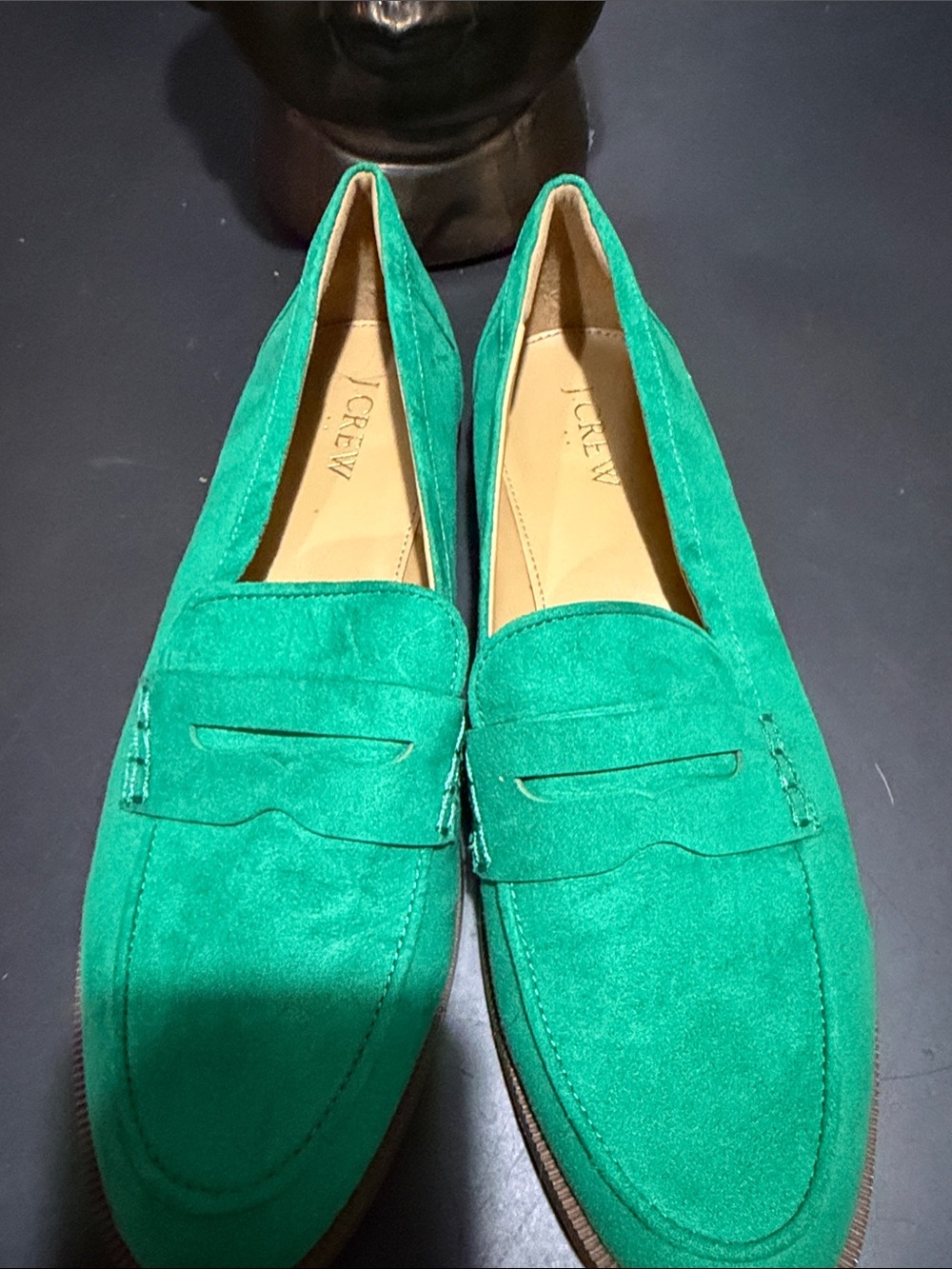 J. Crew Ladies  Emerald Green Suede Penny Loafers